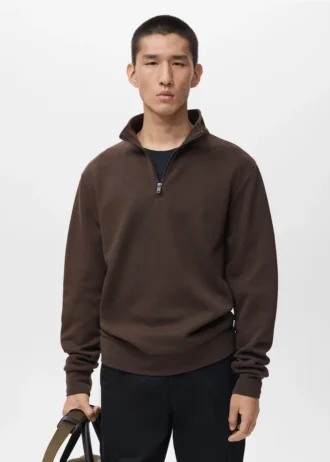 Sweat-shirt en coton coupe classique avec fermeture éclair