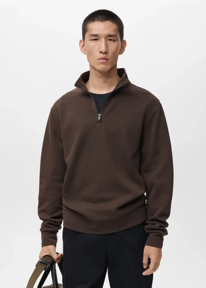 Sweat-shirt en coton coupe classique avec fermeture éclair