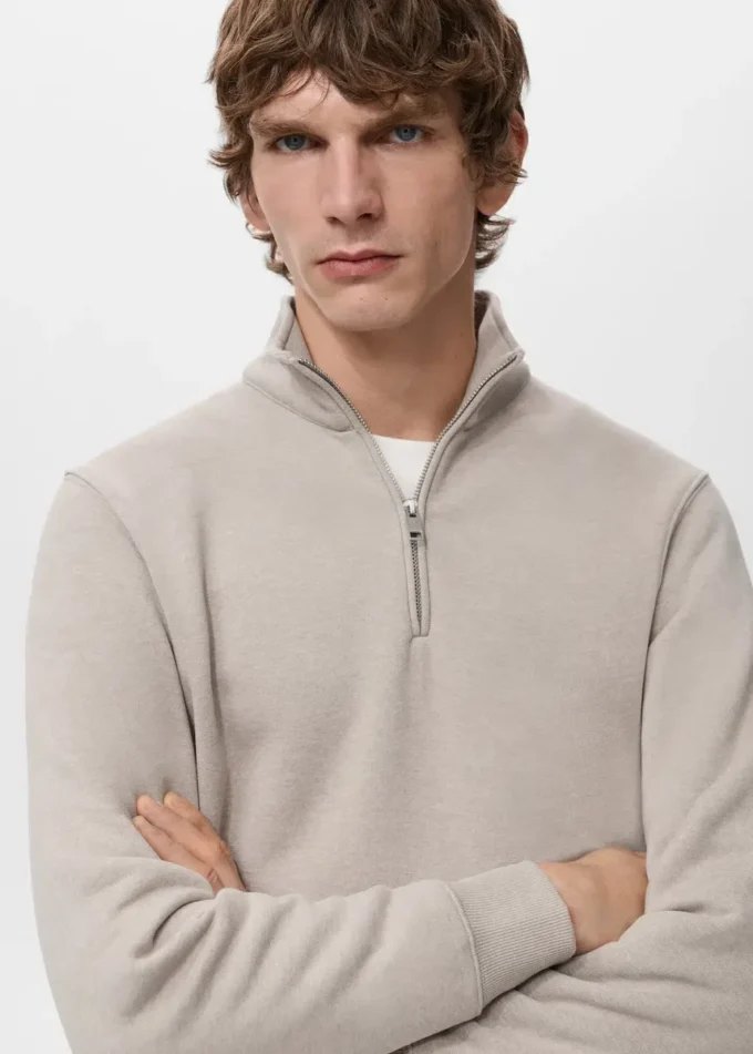 Sweat-shirt en coton coupe classique avec fermeture éclair