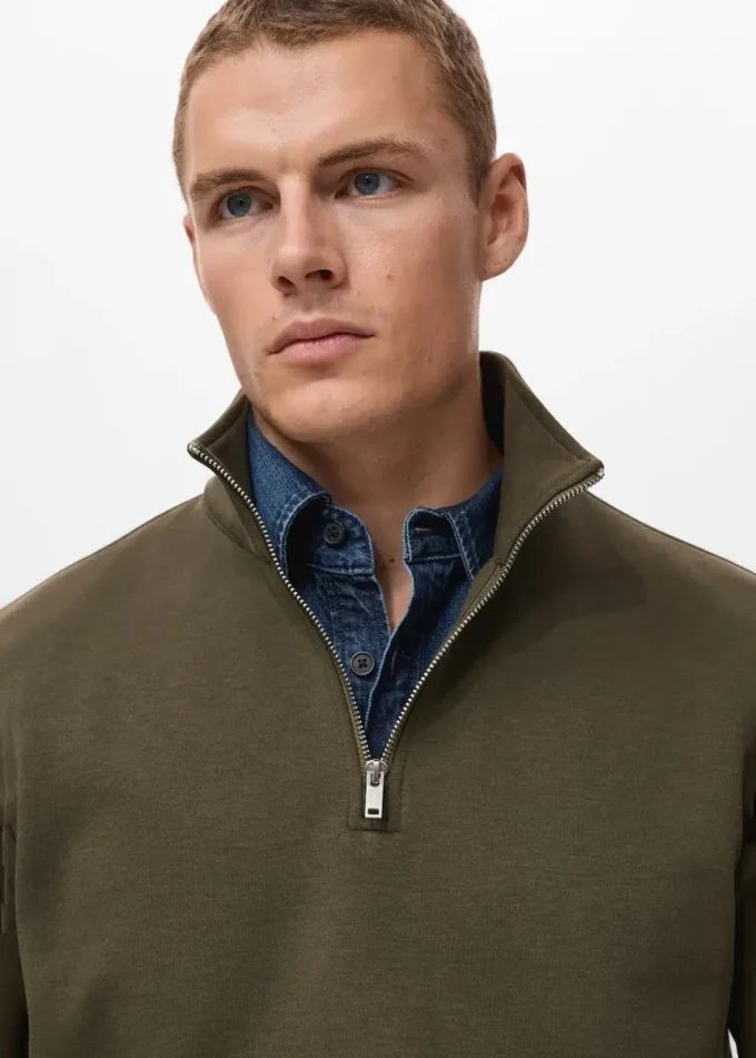 Sweat-shirt en coton coupe classique avec fermeture éclair
