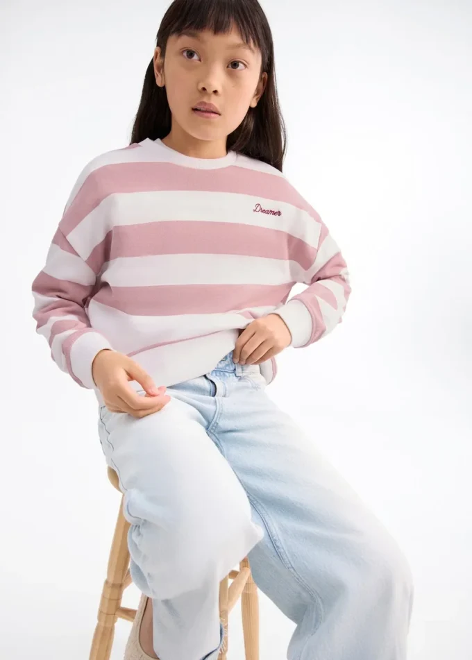 Sweat-shirt rayé avec détails brodés Sweat-shirt rayé avec détails brodés