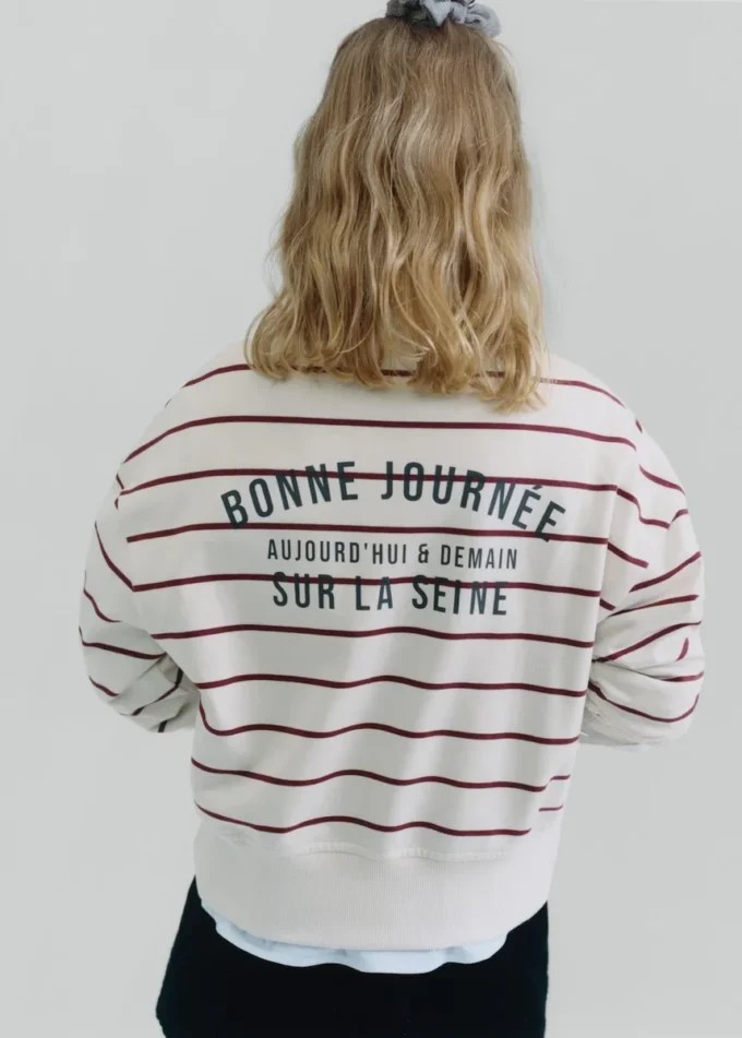 Sweat-shirt rayé avec slogan imprimé Sweat-shirt rayé avec slogan imprimé