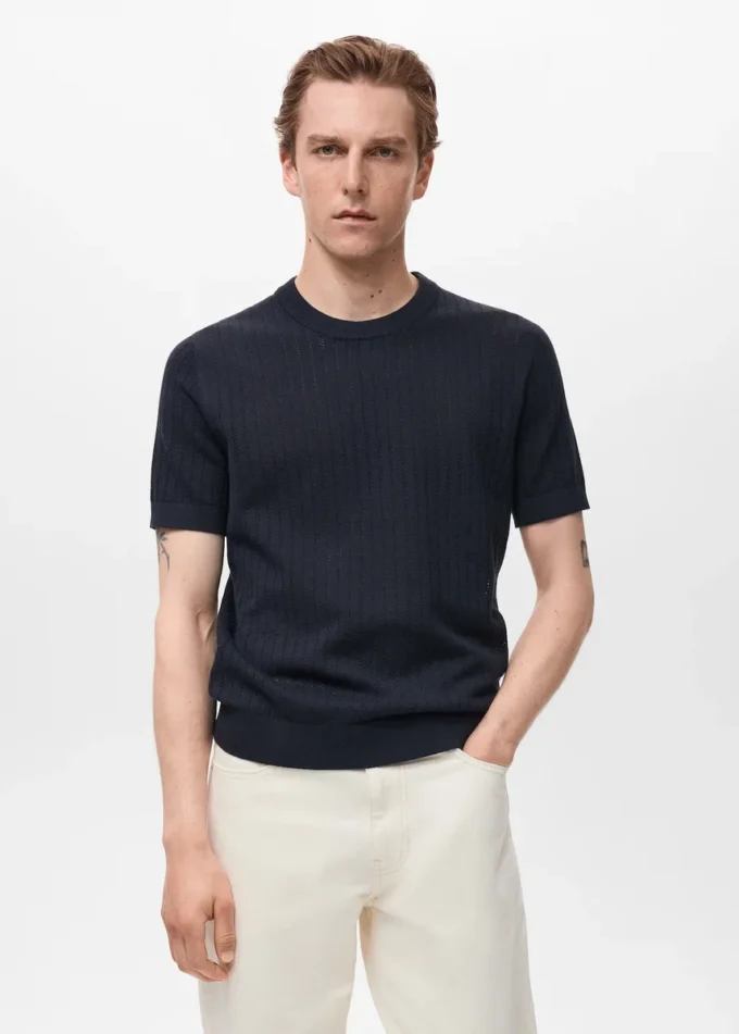 T-shirt en coton ajouré à rayures