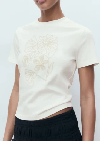 T-shirt en coton brodé de fleurs