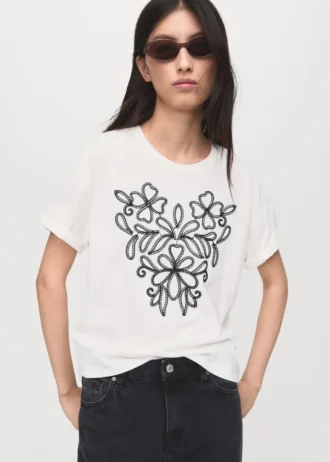 T-shirt en coton brodé de fleurs