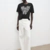 T-shirt en coton brodé de fleurs