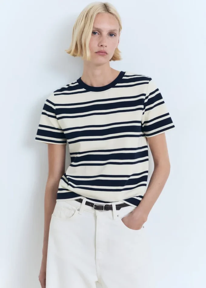 T-shirt en coton à col contrasté