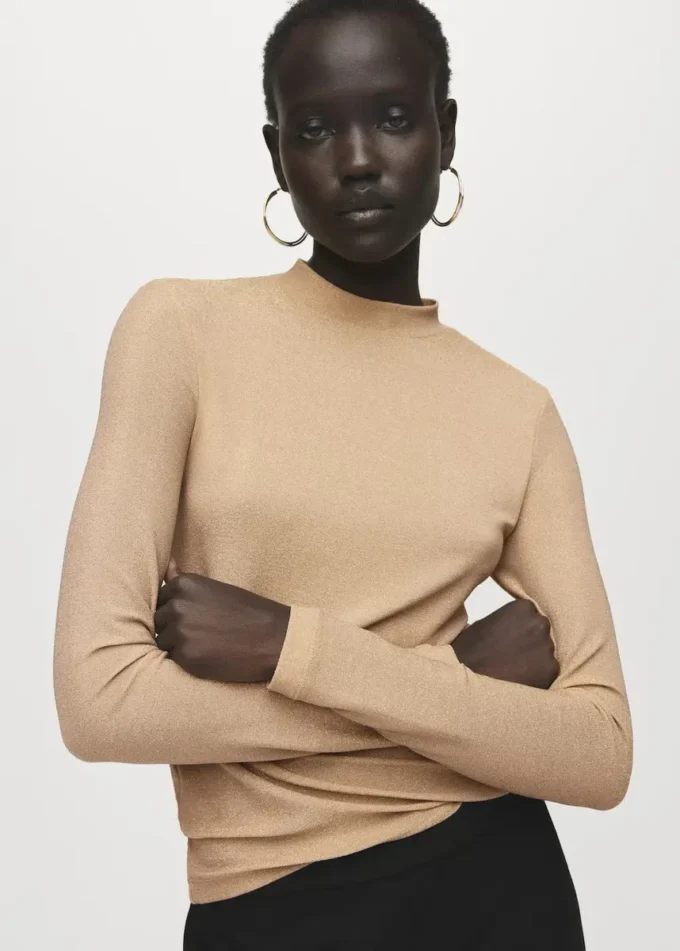 T-shirt en lurex avec col Perkins