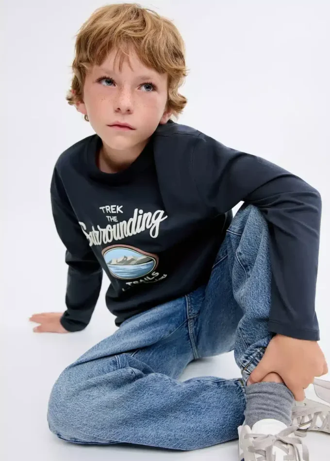 T-shirt imprimé en coton mélangé
