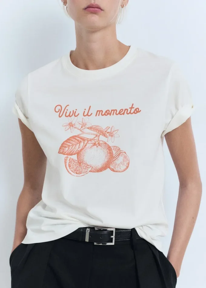 T-shirt imprimé en coton mélangé
