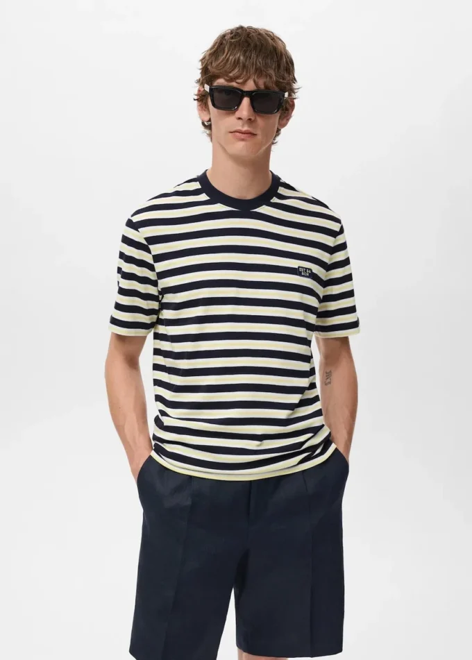 T-shirt rayé 100 % coton, coupe classique