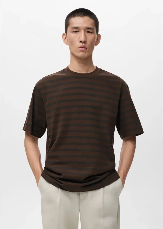 T-shirt rayé 100 % coton à coupe décontractée