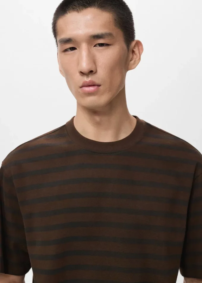 T-shirt rayé 100 % coton à coupe décontractée