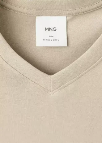 T-shirt slim fit à col en V 100 % coton