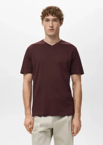 T-shirt slim fit à col en V 100 % coton