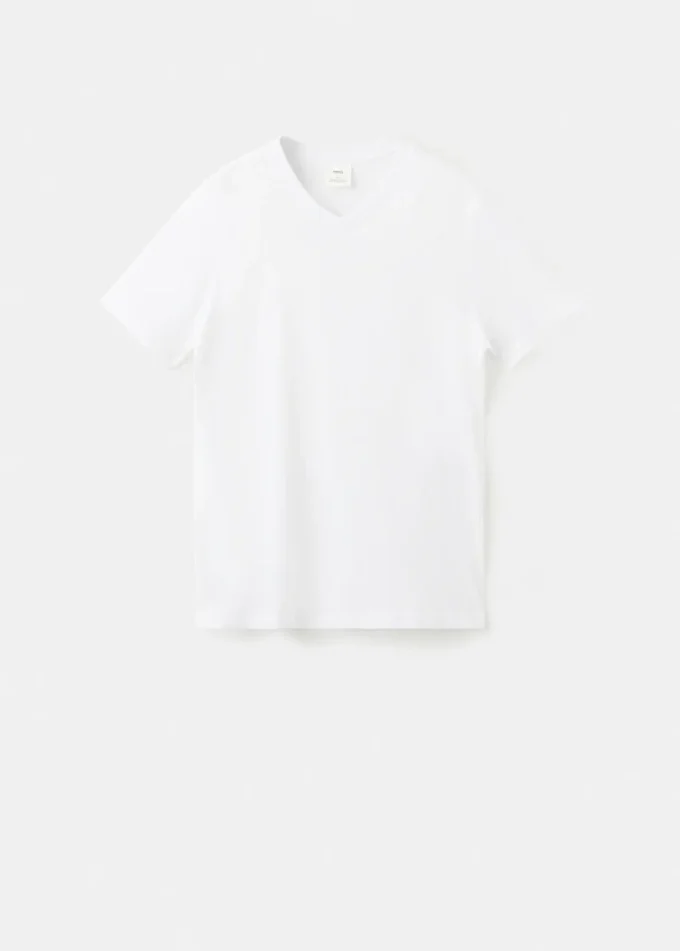 T-shirt slim fit à col en V 100 % coton