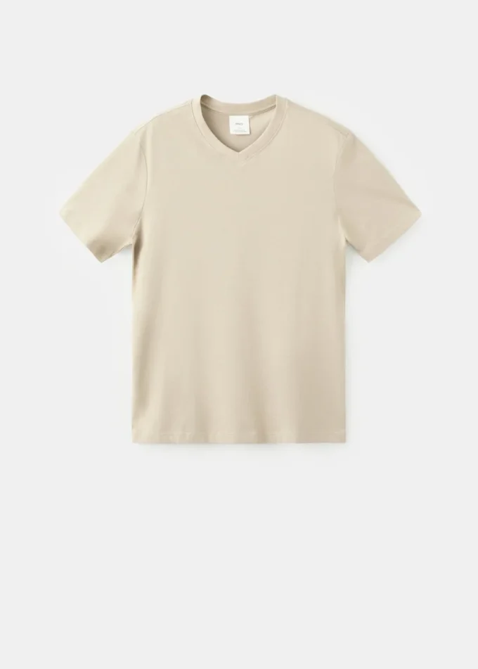 T-shirt slim fit à col en V 100 % coton