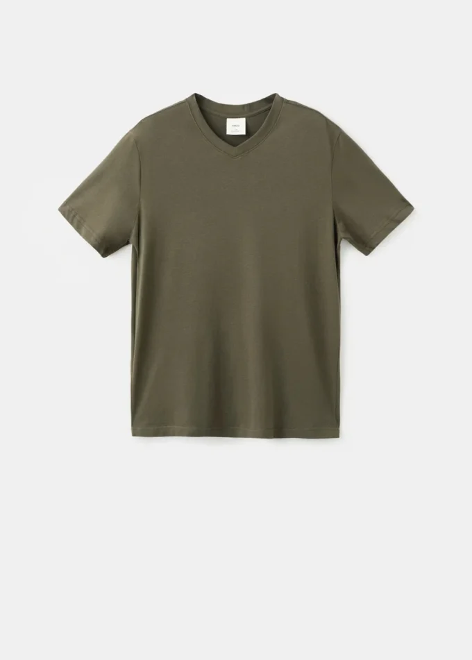 T-shirt slim fit à col en V 100 % coton