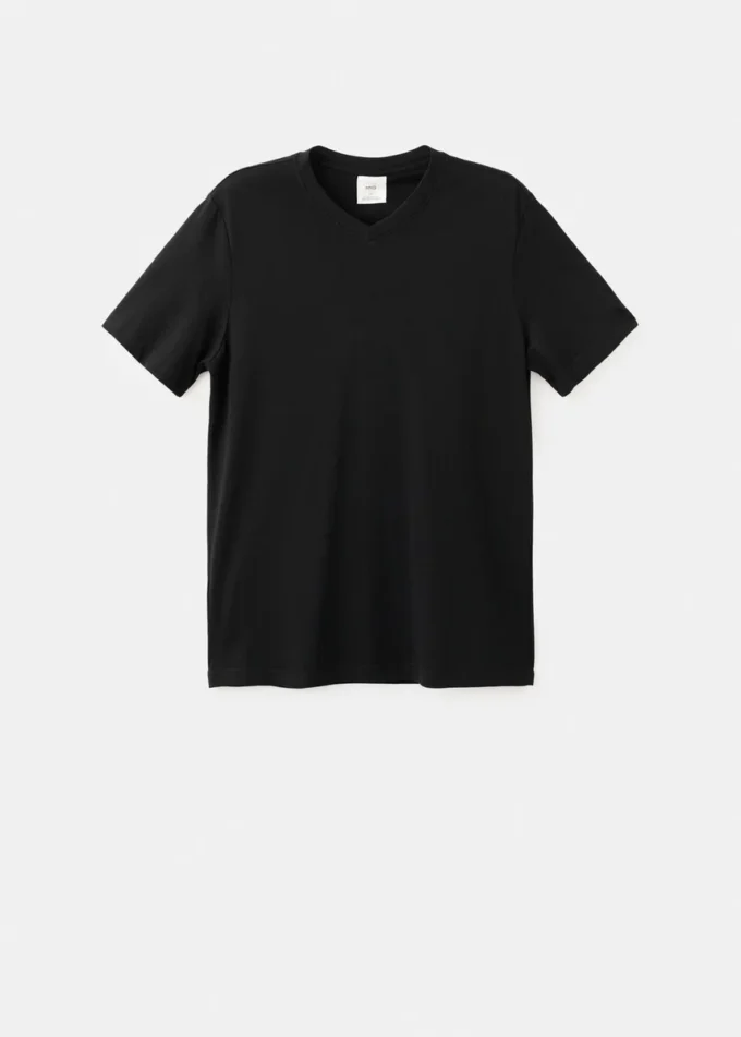 T-shirt slim fit à col en V 100 % coton