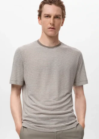 T-shirt slim fit en lin à rayures