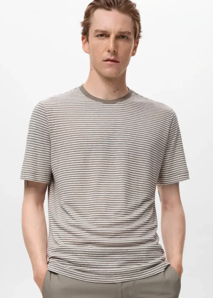 T-shirt slim fit en lin à rayures