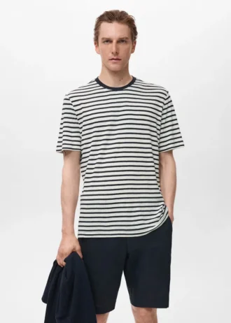 T-shirt slim fit en lin à rayures