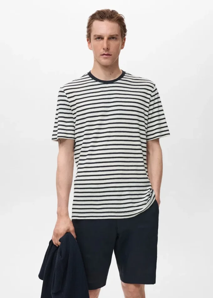 T-shirt slim fit en lin à rayures