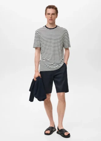 T-shirt slim fit en lin à rayures