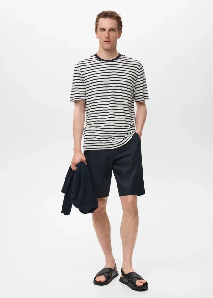 T-shirt slim fit en lin à rayures
