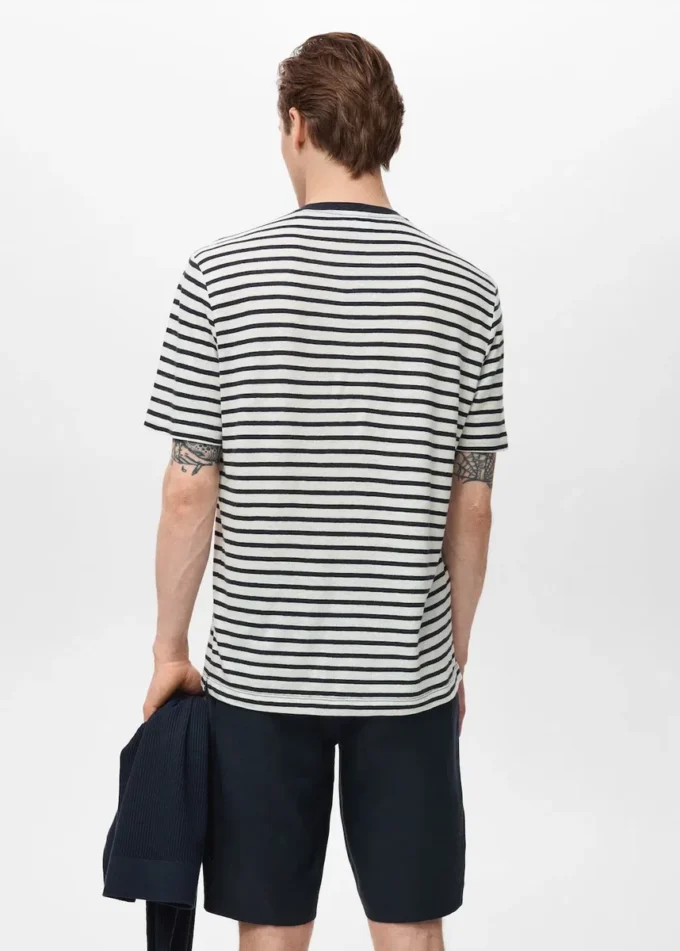 T-shirt slim fit en lin à rayures