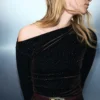 Top asymétrique en velours pailleté