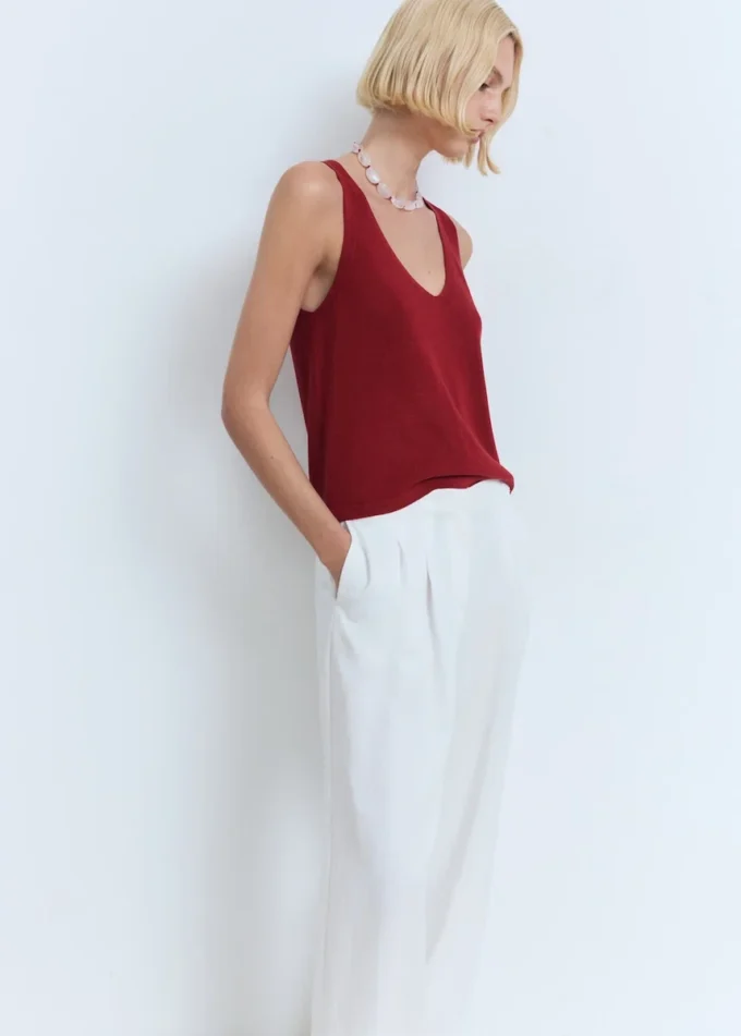 Top en maille à col en V