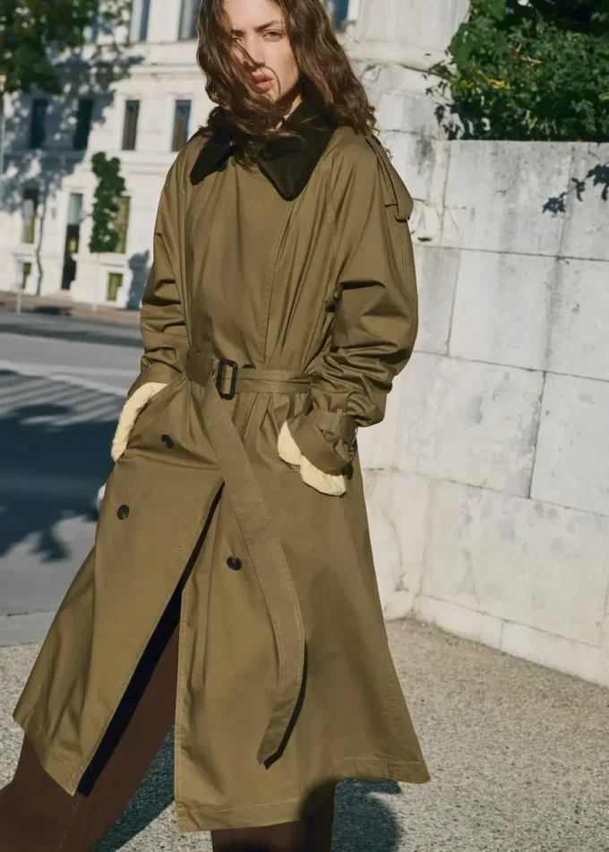 Trench-coat croisé avec col en velours côtelé