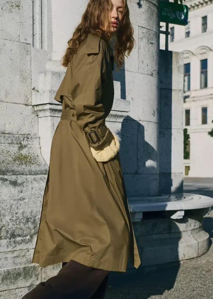 Trench-coat croisé avec col en velours côtelé