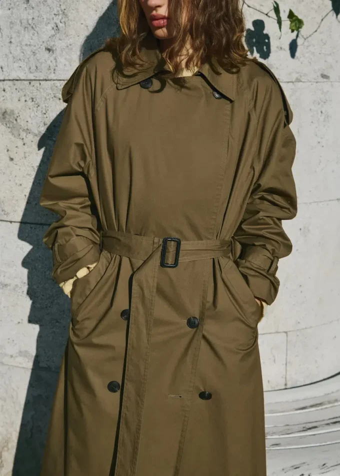 Trench-coat croisé avec col en velours côtelé