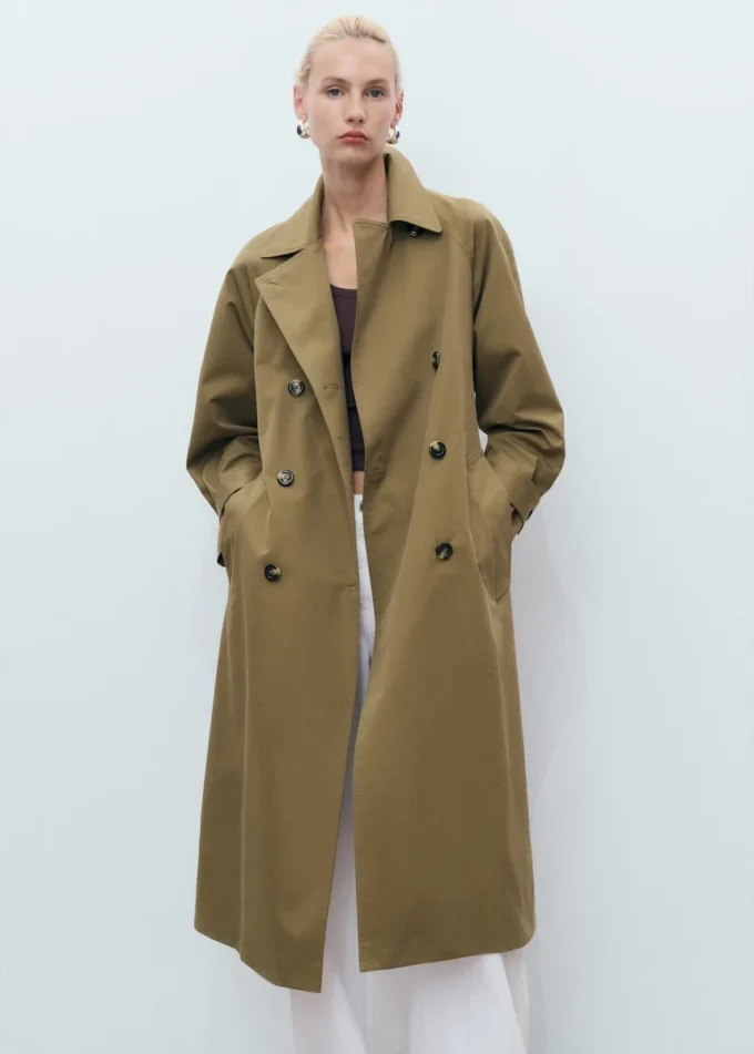 Trench-coat long à double boutonnage