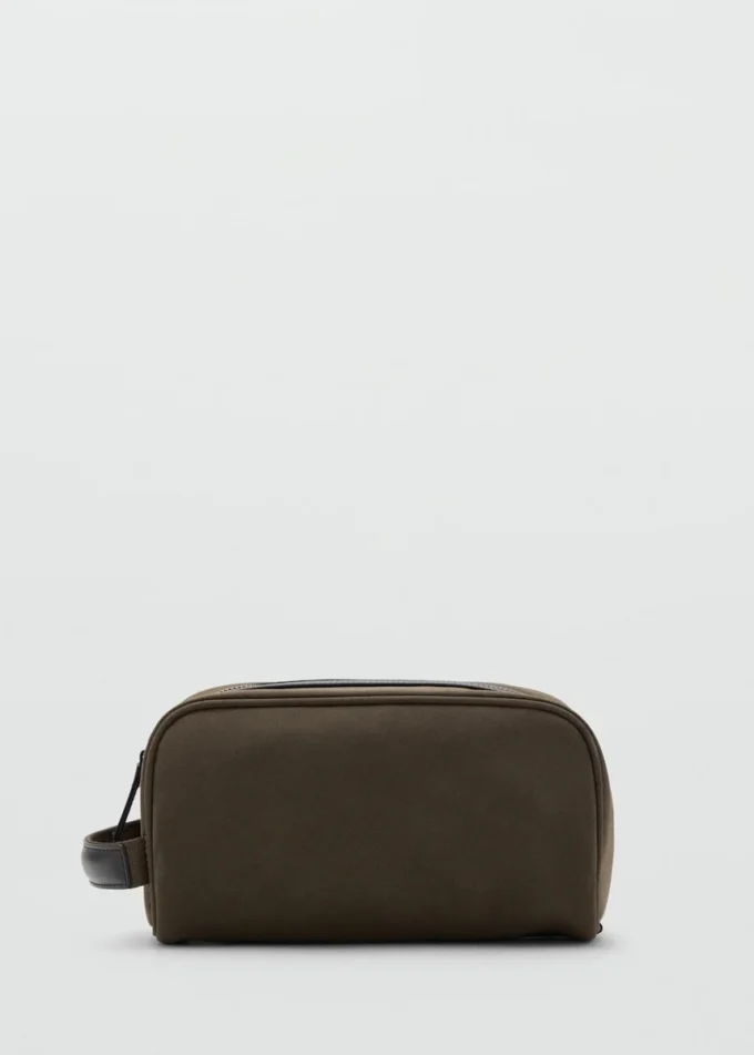 Trousse de toilette en coton avec détails en cuir