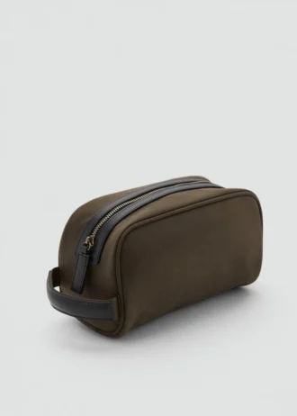 Trousse de toilette en coton avec détails en cuir