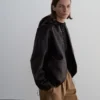 Veste 100 % cuir avec capuche