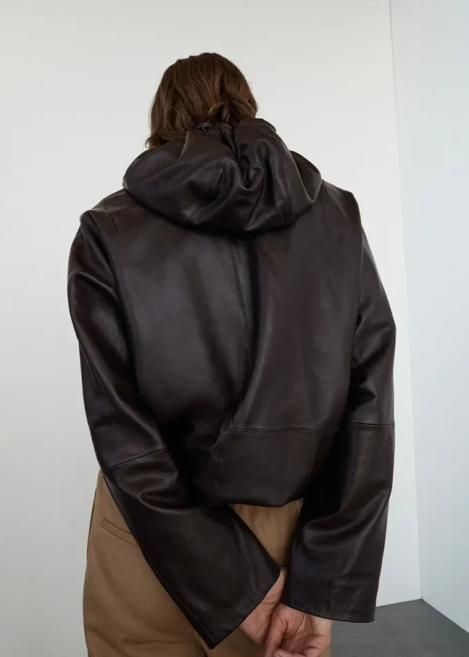 Veste 100 % cuir avec capuche