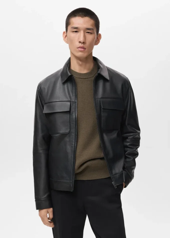 Veste 100 % cuir avec poches