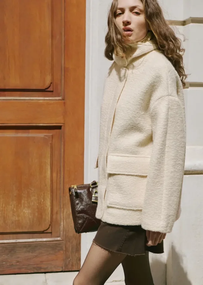 Veste bouclée à col montant