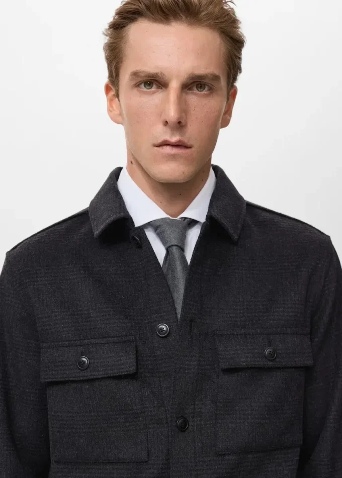 Veste à carreaux en laine mélangée