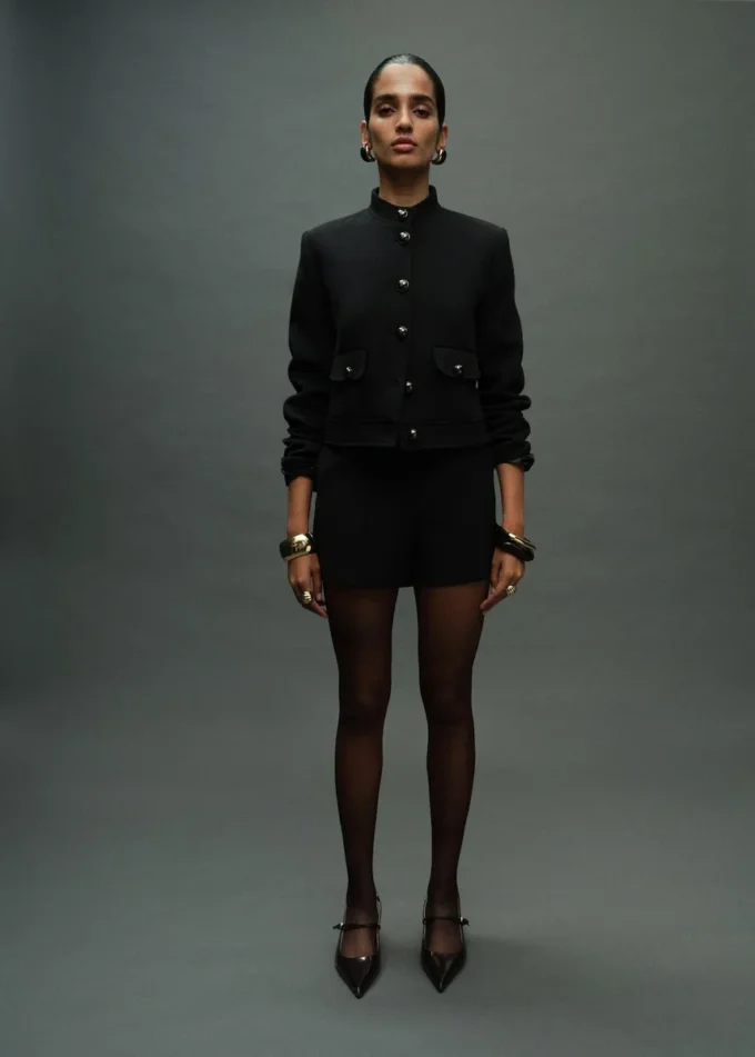 Veste à col montant et boutons bijoux