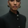 Veste à col montant et boutons bijoux