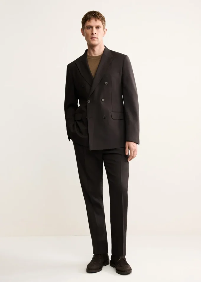 Veste de costume croisée 100 % laine italienne