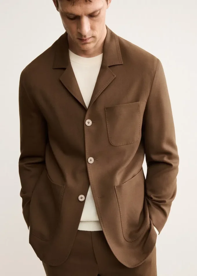 Veste de costume en flanelle de laine vierge italienne