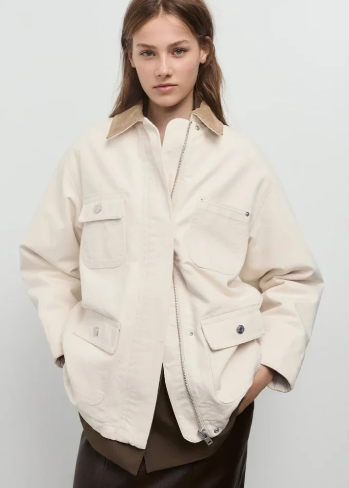 Veste de travail en denim avec col en velours côtelé
