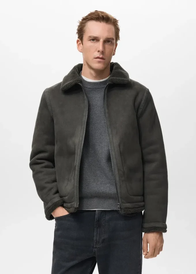 Veste double face avec détails en peau de mouton