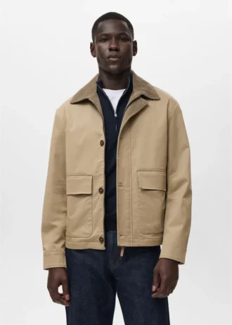 Veste déperlante avec col en velours côtelé